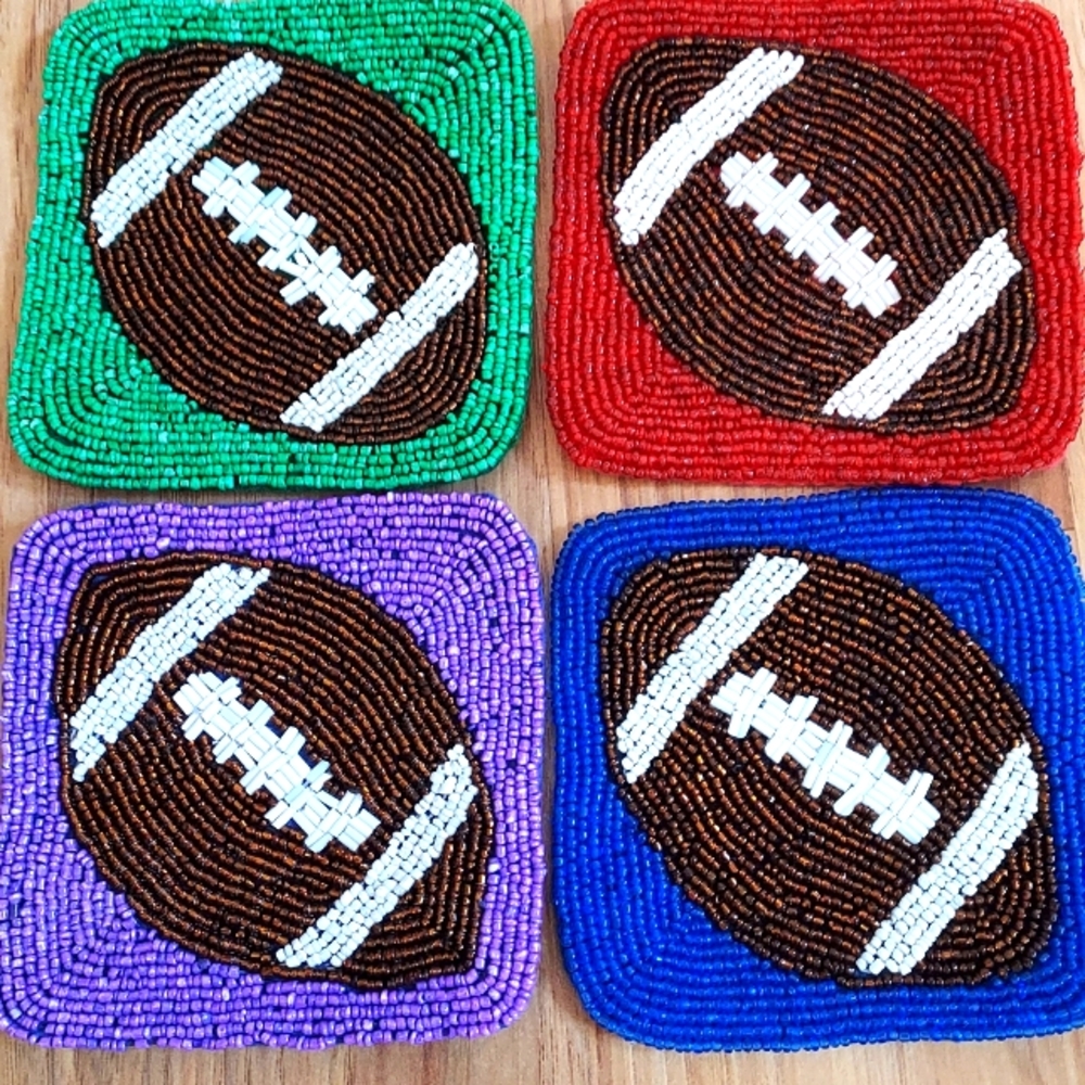Football Coasters Home Sports Party Tailgate Bar Dining Colorful Beads